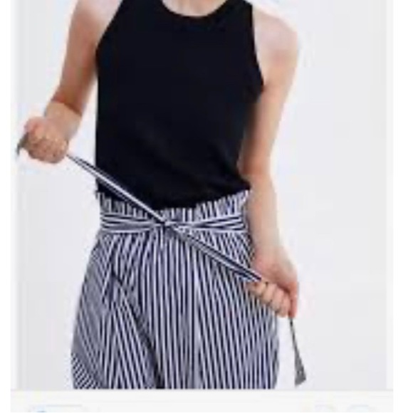 Zara Striped Paper Bag Pants blue white size S - Picture 2 of 11